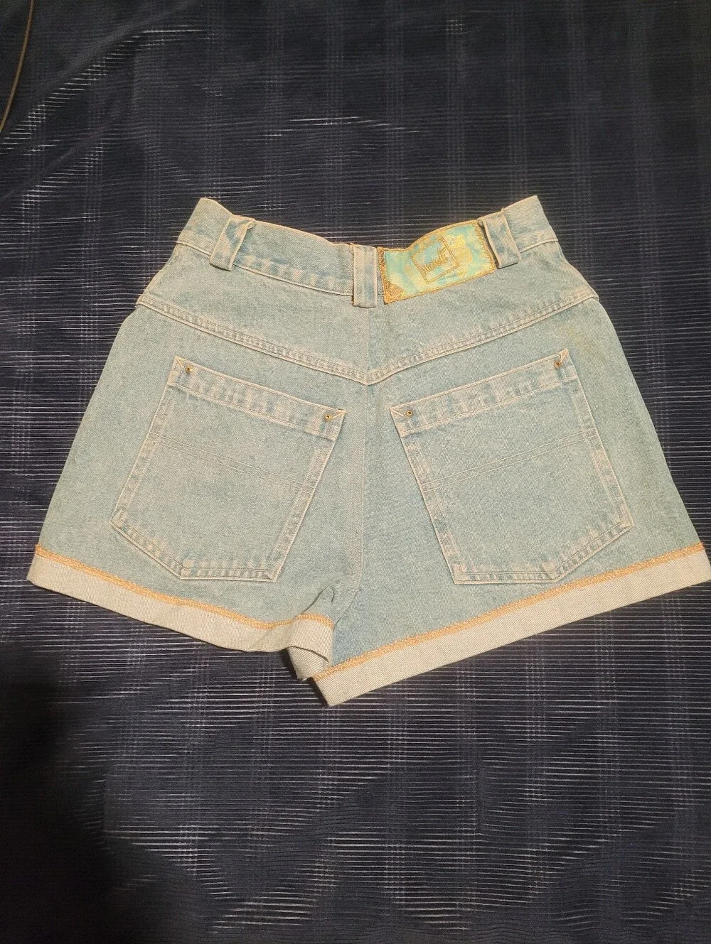 Vintage Light Blue Embroidered Denim Shorts - Women's Summer Casual